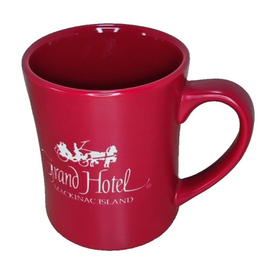 Grand Hotel Mackinac Island Coffee Mug Red Ceramic Etched White RFSJ Inc USA